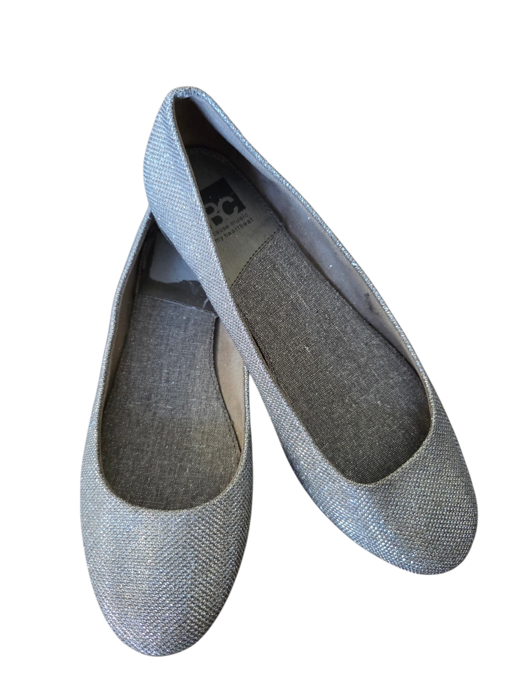 BC Footwear Glittery Pewter Slip-On Ballet Flats